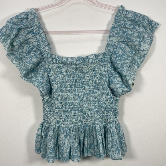 Love The Label Smocked Peplum Blouse Worn on TV Women's Medium Blue - Picture 6 of 10